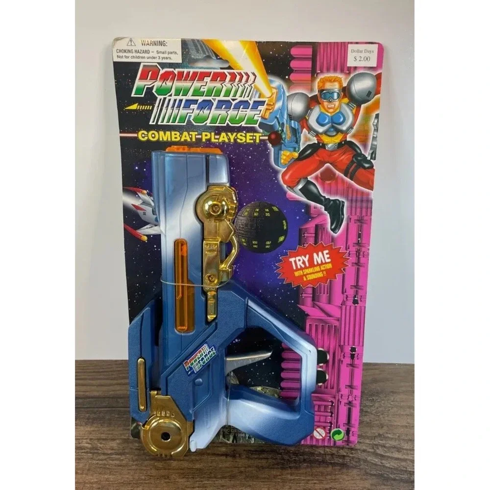 Vintage Power Force Combat Playset Toy Laser Pistol Gun on Card 1998 RARE
